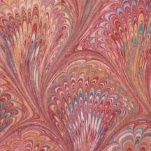 Hand Marbled Paper Peacock Pattern in Reds on Brown Paper ~ Berretti Marbled Arts